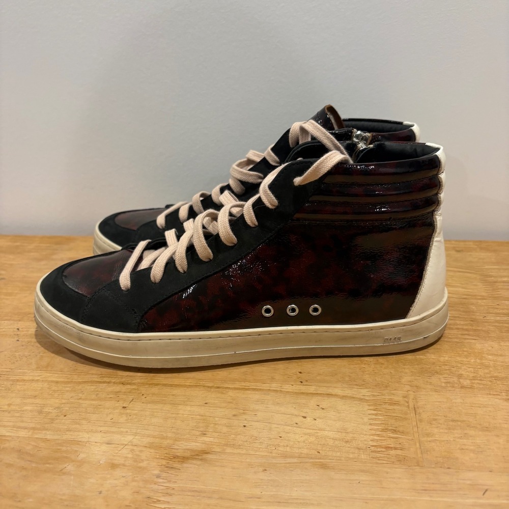 P448 Skate Panter High Top Leopard Sneakers Mens 9 Red Black Suede size 42‎